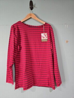 Gudrun Sjoden Red Coastal Nautical Patriotic Striped Cotton Long Sleeve L NWT